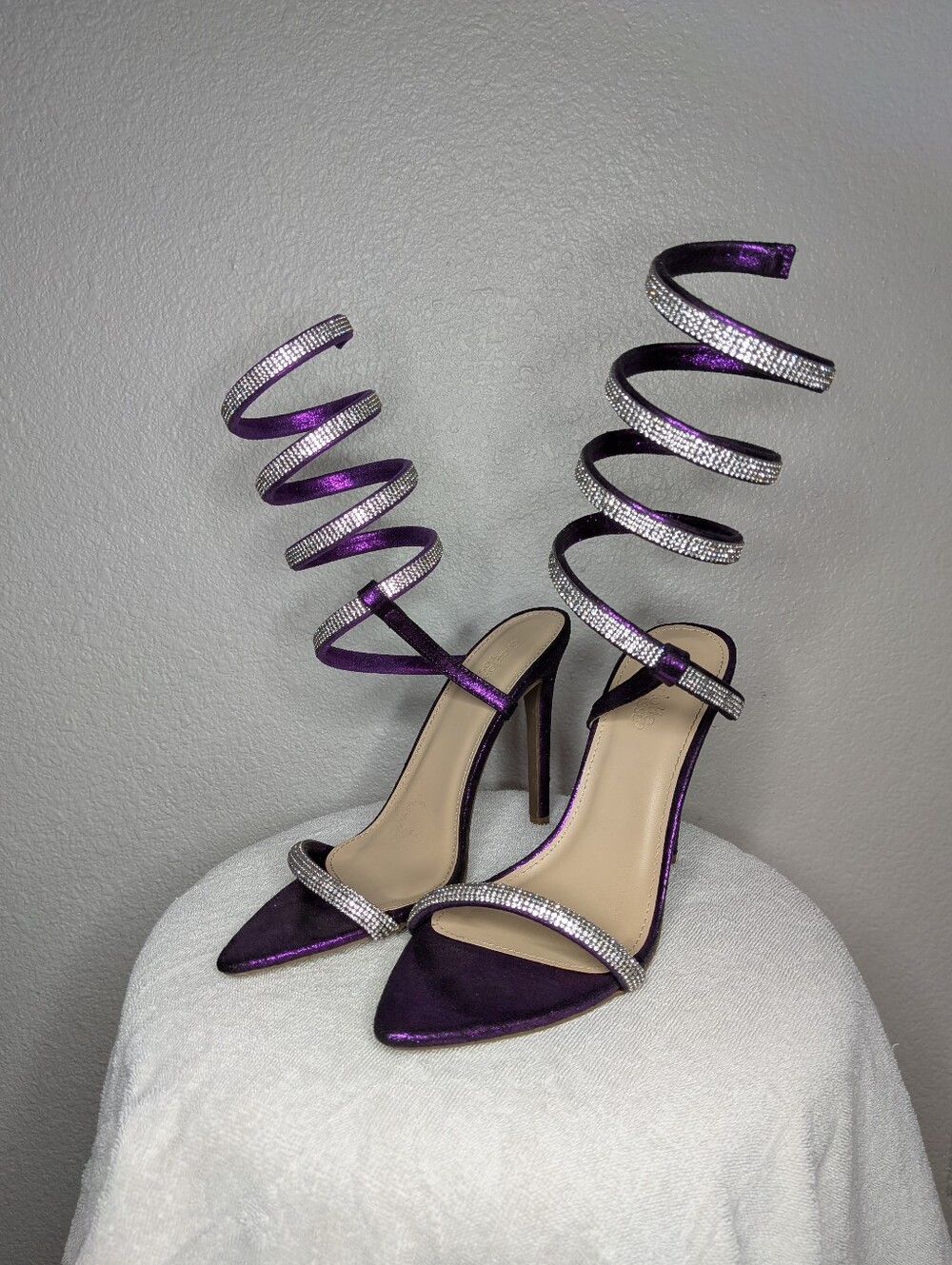 Charlotte Russe Purple Rhinestone Glam Gladiator Spiral Ankle Strap High Heels 7